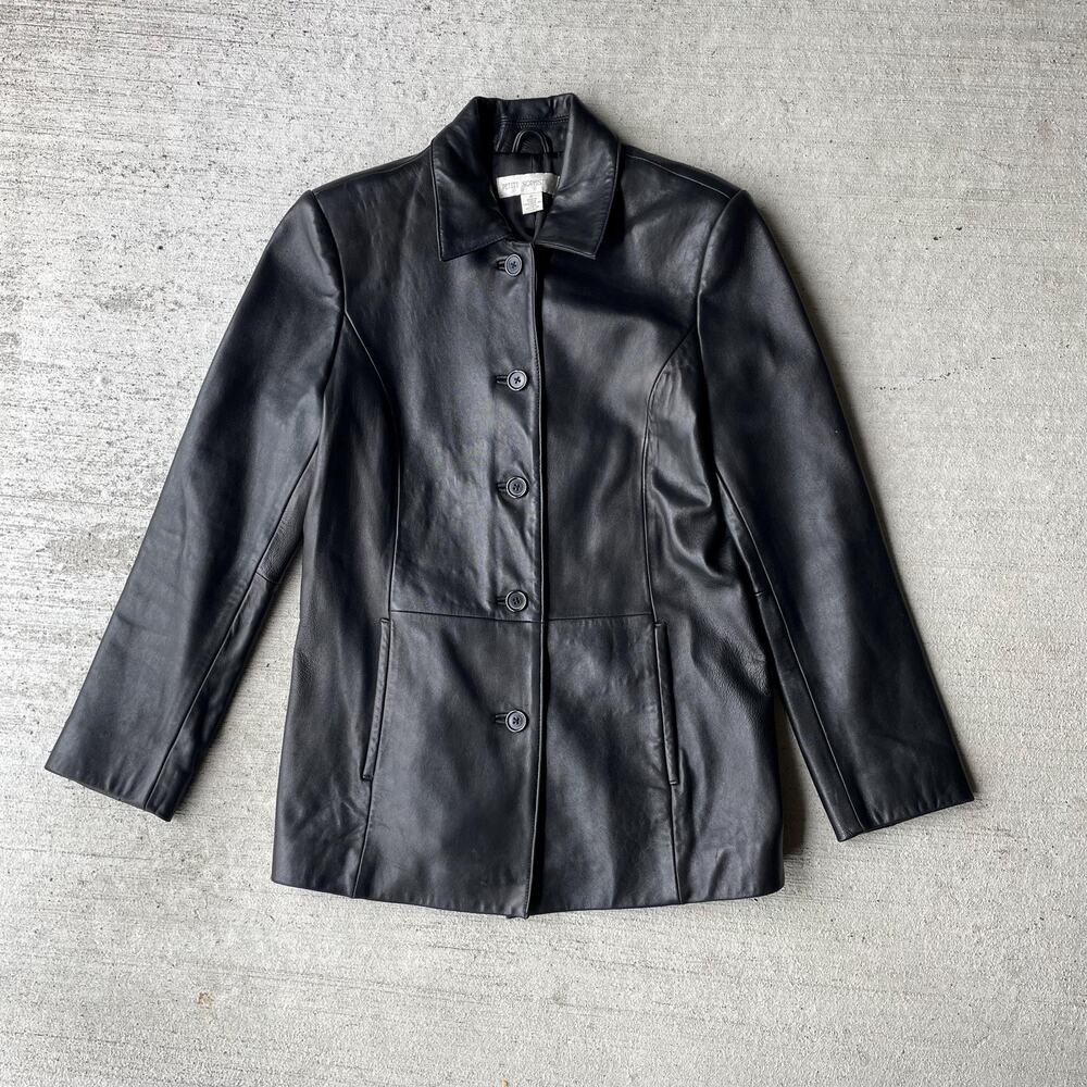90s Vintage Black Leather Jacket | Size XXS/XS